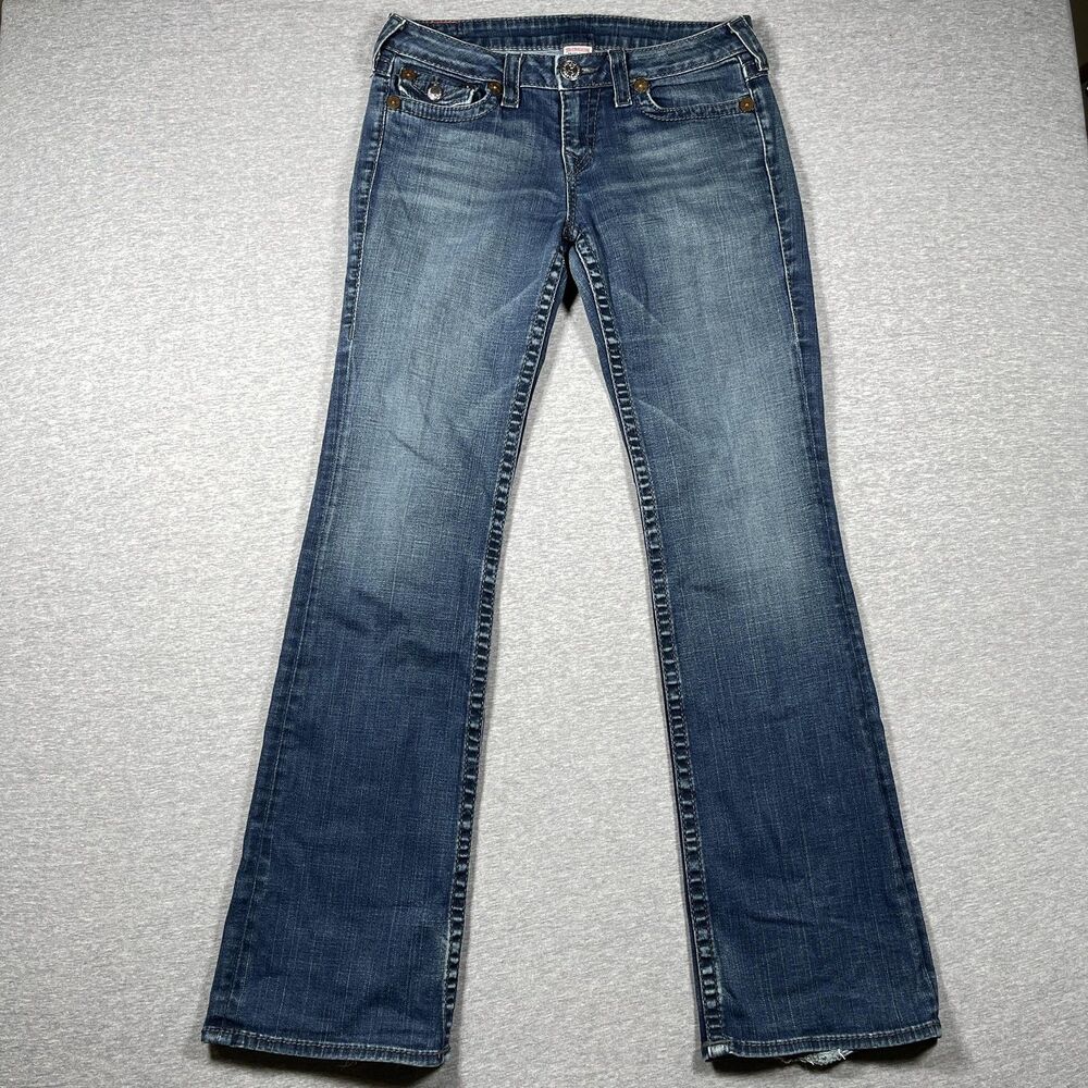 True Religion Jeans Womens 30 Blue Bootcut Mid Rise Distressed Rainbow Becky